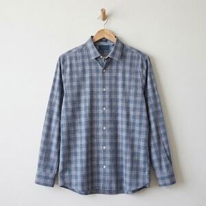 Fairlane Mens Large Regular Fit Non-Iron Stretch Plaid Button Down Shirt Blue L